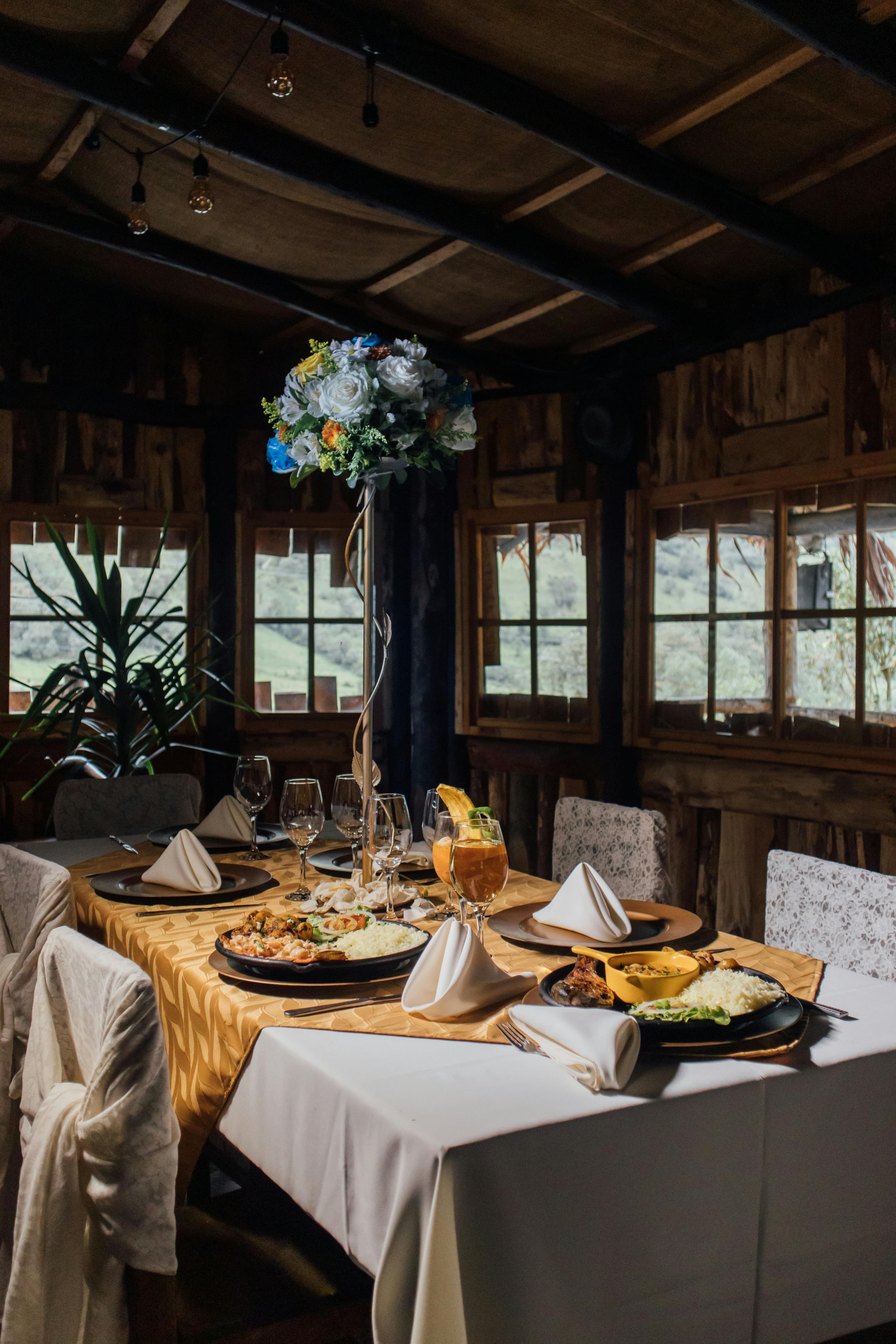 Private Parties - rustic elegant dining table setup with floral centerpiece