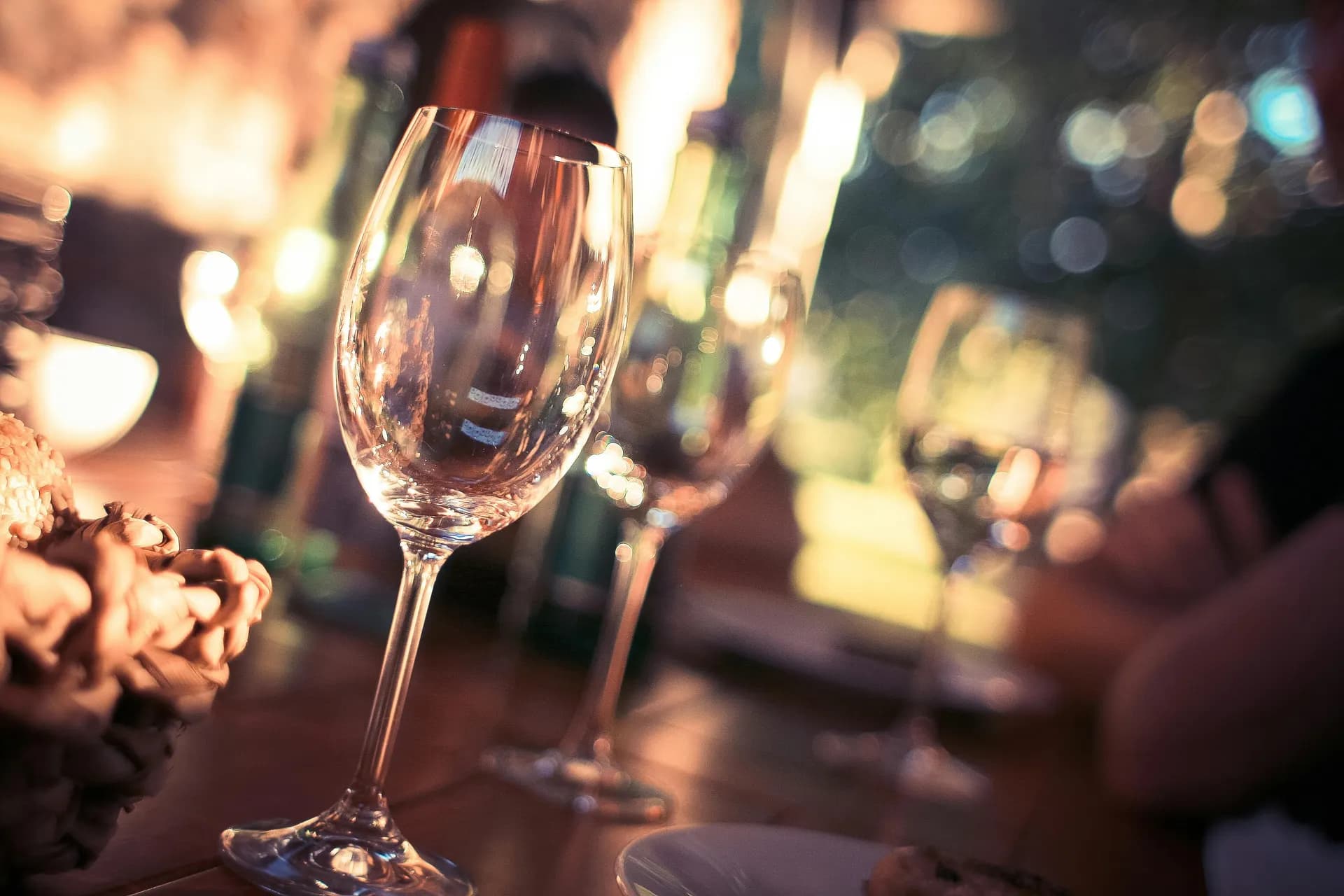 Weddings - wine glass on restaurant table